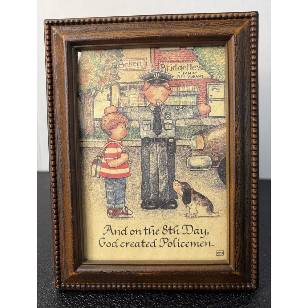 "And On The 8th Day God Created Policemen" VTG Babbling Brook 4"x 5.5" Framed